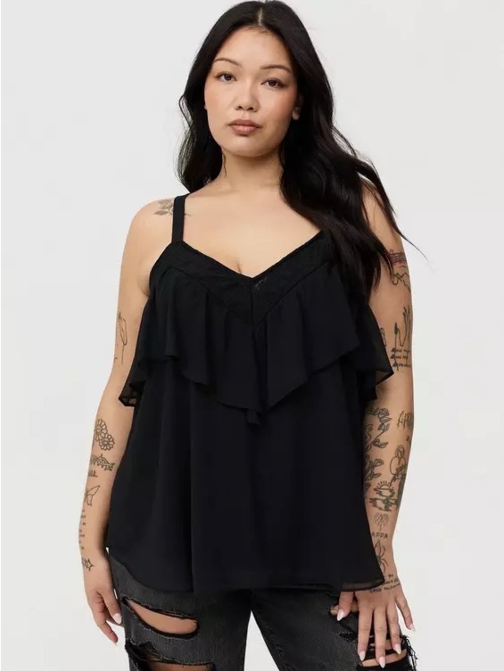 Torrid Black Ruffle & Lace Cami - Torrid Size 1